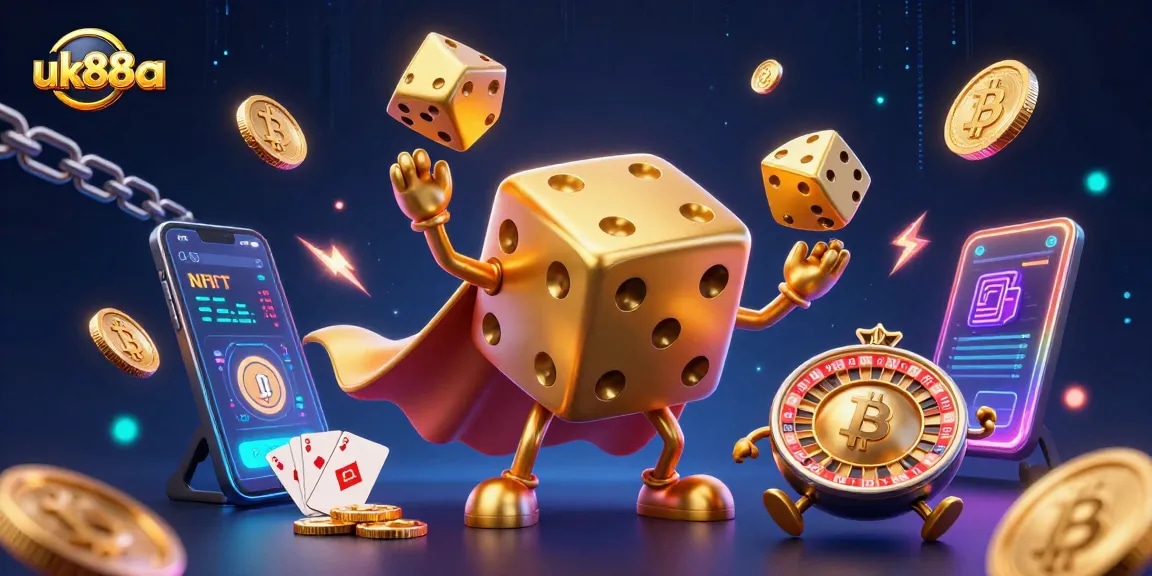 Win big with uk88a in this vibrant 3D casino scene featuring exciting gaming elements.