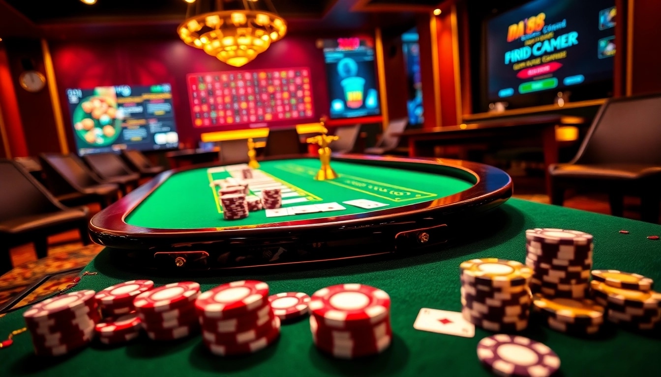 Experience the excitement of DA 88 with vibrant poker chips and an elegant gaming table.