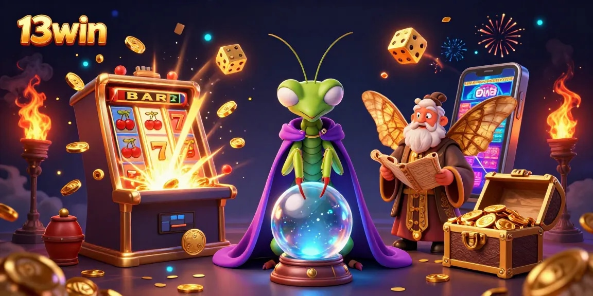 Engage with the exciting world of 13win casino featuring vibrant 3D illustrations and lively gambling elements.