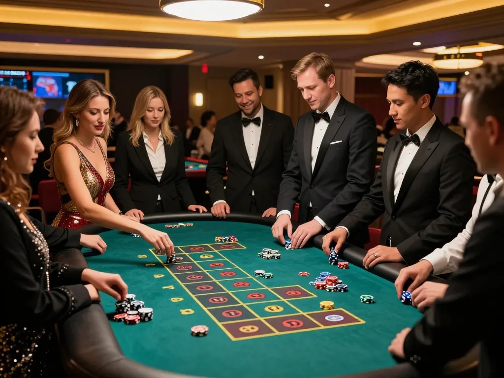 Experience the thrill of mmlive with players strategizing bets at an immersive live casino.