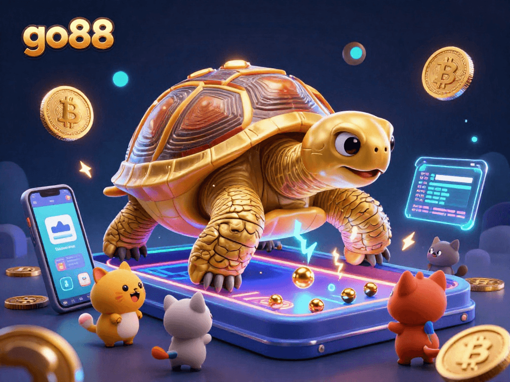 Win big with go88 as the golden tortoise pinball machine entertains a crowd of eager players.