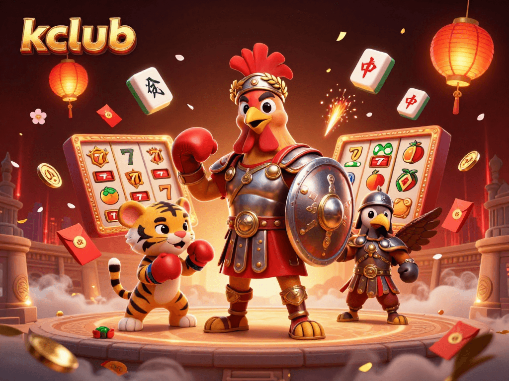 Experience exciting gameplay at kclub with vibrant casino elements and dynamic characters in a stunning 3D illustration.