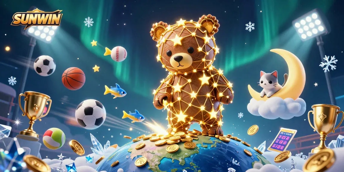 SUNWIN delivers excitement as the constellation bear scoops coins amidst a vivid casino scene.