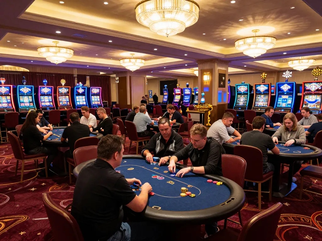F168 poker players engaging in dynamic gameplay under vibrant casino lights.