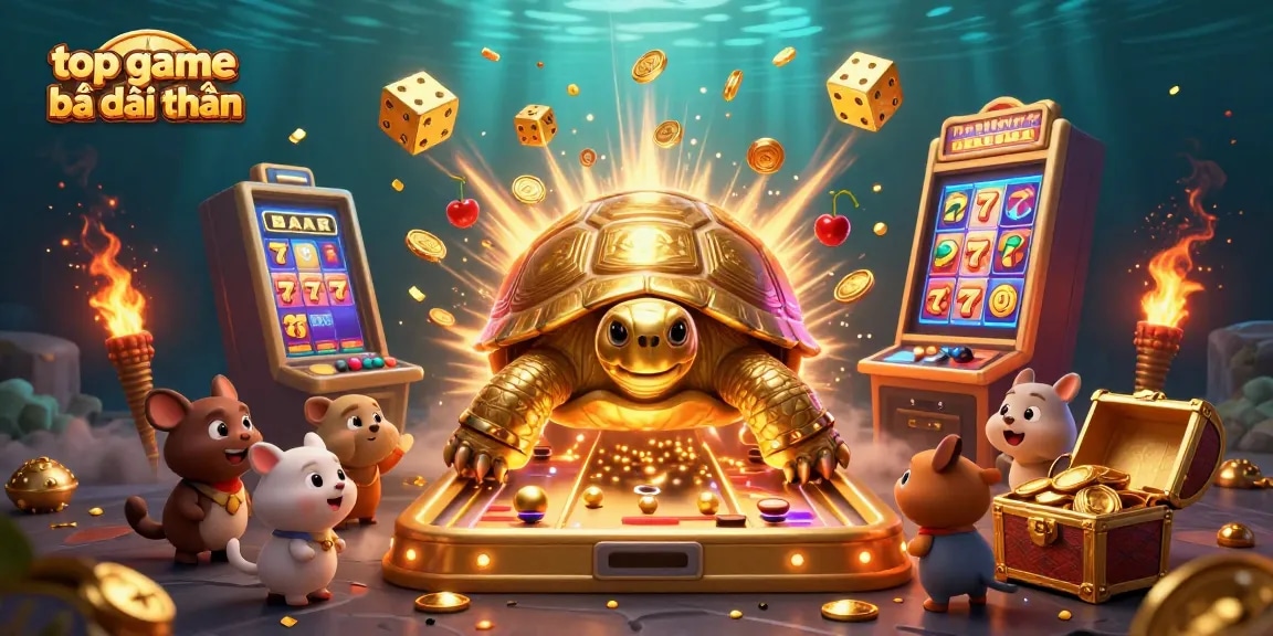 Play the top game bài đổi thưởng with vibrant 3D casino elements, featuring a colossal tortoise pinball and exciting jackpots.