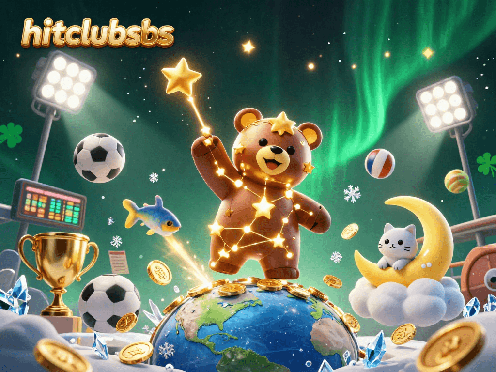 Engage in thrilling betting with hitclubsbs featuring a vibrant casino scene with cartoon characters and dynamic sports elements.