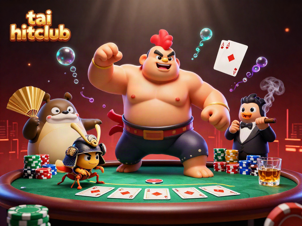 Engage in thrilling action with tai hitclub as the 3D sumo wrestler rooster stomps on a vibrant poker table