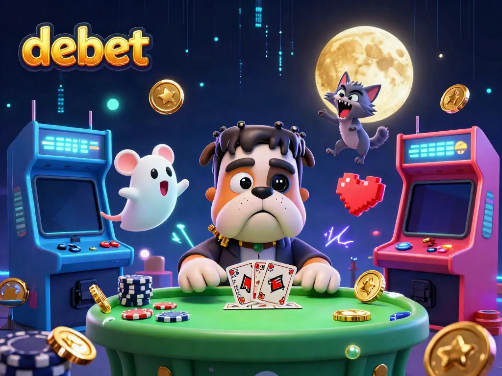 Experience thrilling gameplay with the debet casino's colorful, dynamic 3D scene featuring unique characters and casino elements.