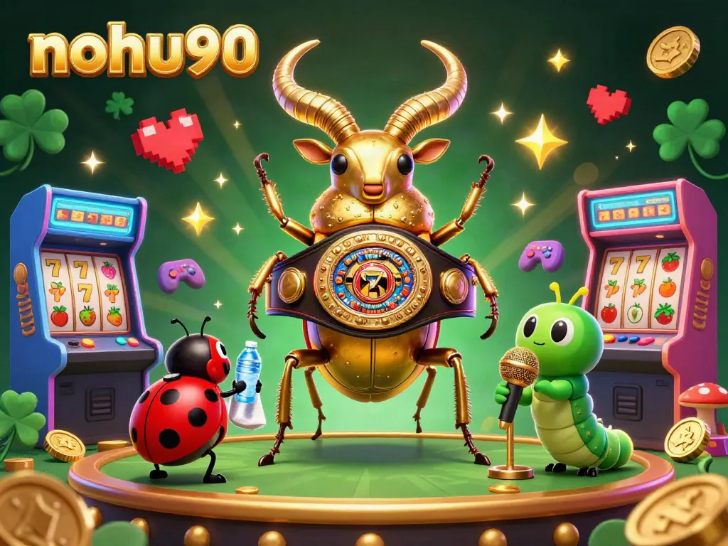 Engage with nohu90's vibrant 3D casino universe featuring animated characters and slot symbols.