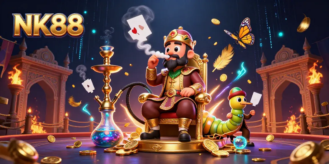 Experience NK88's immersive casino adventure with vibrant 3D illustrations of engaging games.