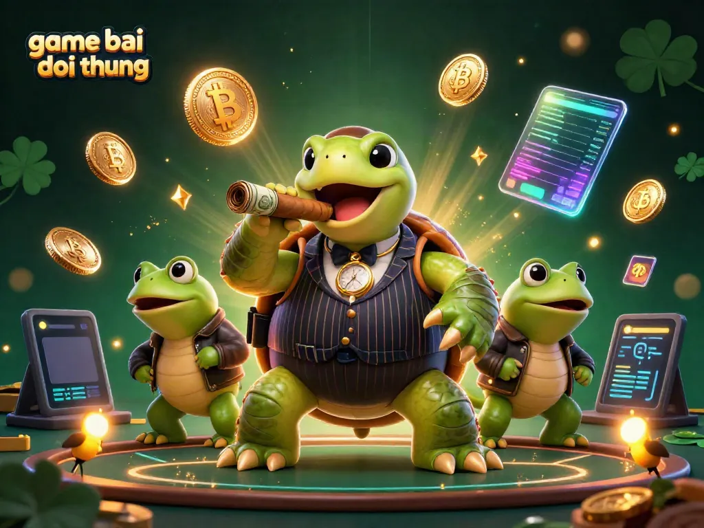 Experience game bai doi thuong with unique casino animations featuring a cartoon turtle and bullfrogs.