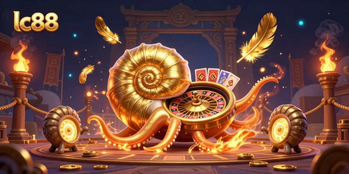 Capture the excitement of winning at lc88 with a colorful 3D casino scene featuring a giant nautilus roulette.