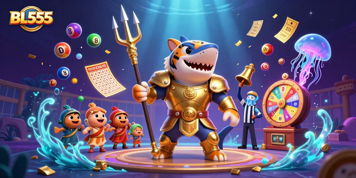 Win exciting prizes at BL555 with an action-packed scene of a triumphant shark in gladiatorial gear!