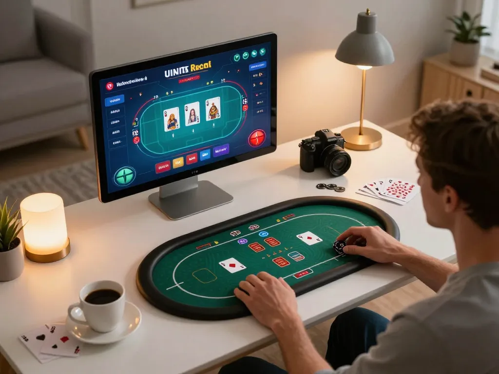 Engage with 78WINCOM online poker strategies in a stylish home gaming setup