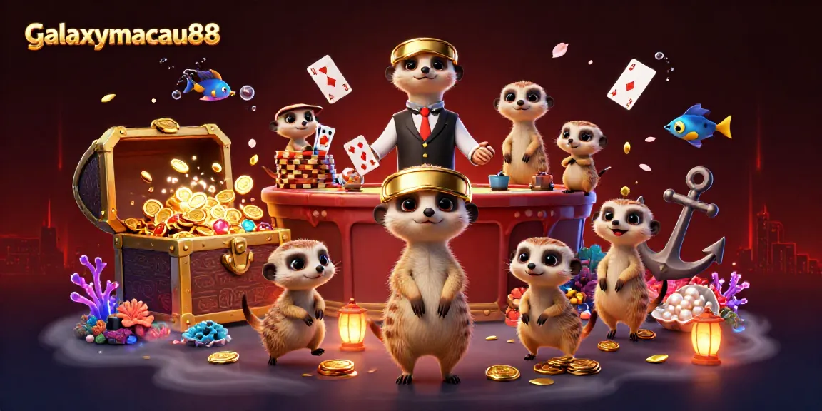 Experience the thrilling world of galaxymacau88 with meerkats in a vibrant casino scene.