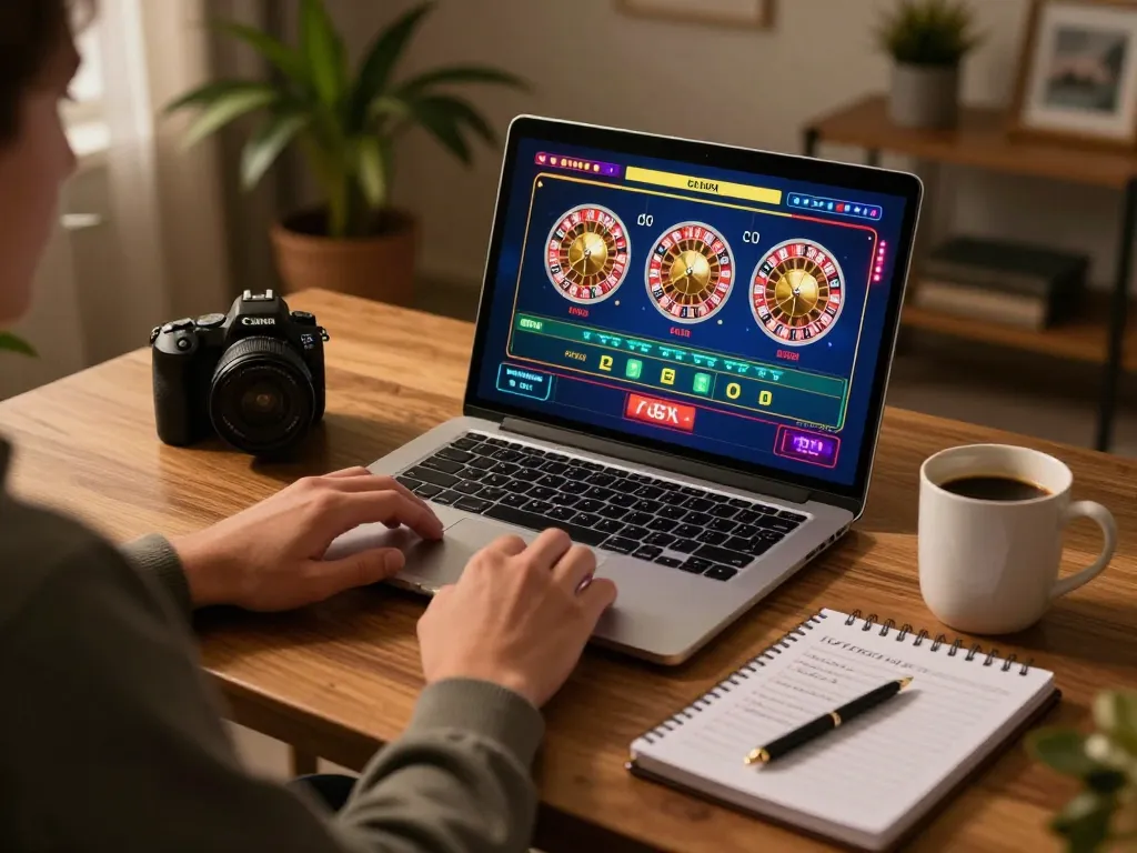 Player engaging in a live dealer game on mm88 com at home, showcasing a vibrant and strategic casino atmosphere.