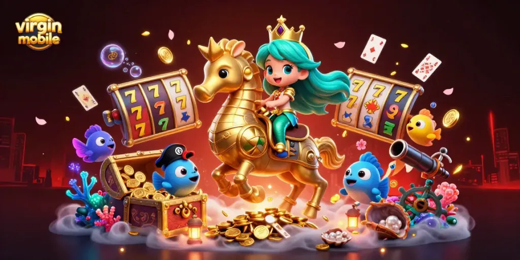 Experience thrilling wins at virgin-mobile's immersive online casino with vibrant mermaid characters and dynamic game elements.
