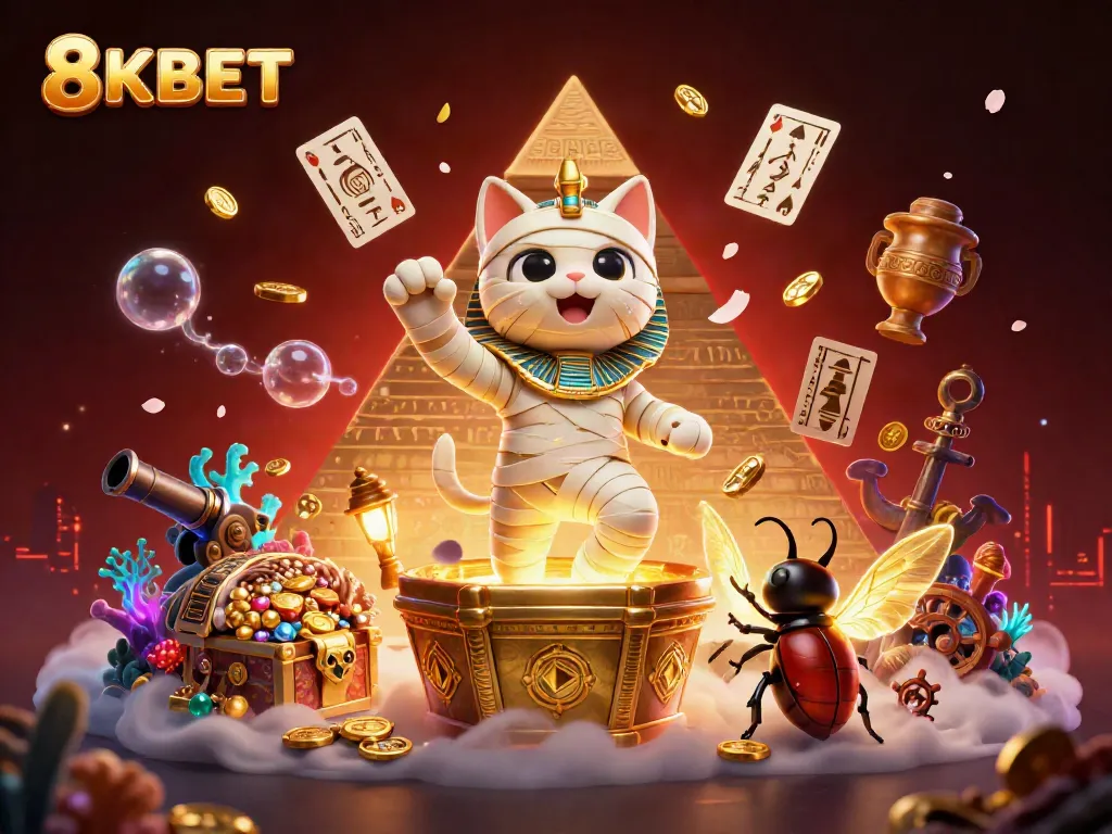 Chơi game thỏa sức với 8KBET - Mèo ướp xác và bọ hung trong một sòng bạc huyền bí.