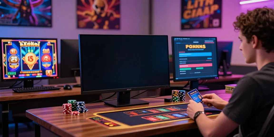 Player enjoying mastercard casinos online with vibrant slot games and gaming setup.