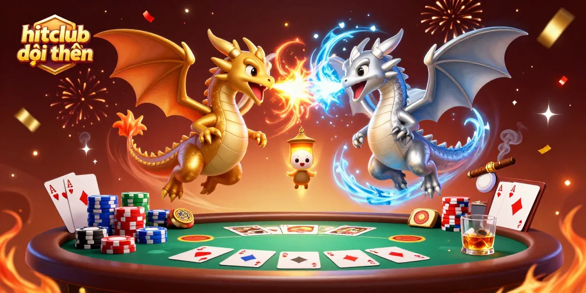 Experience hitclub đổi thưởng with a dynamic scene showcasing vibrant casino action and 3D dragons.