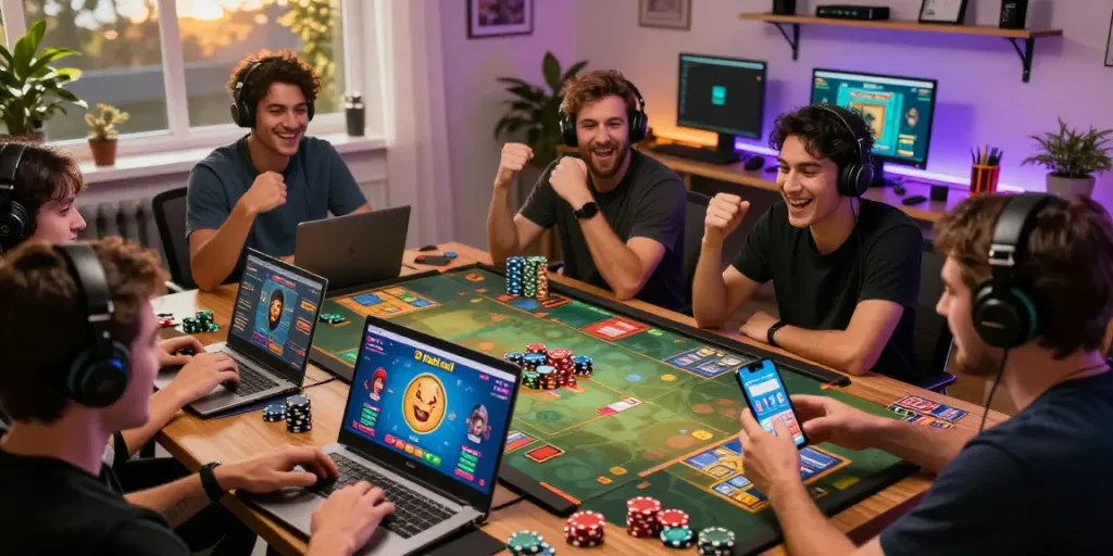 Engaged players enjoying 3 Patti no1 online card game in vibrant gaming setups.