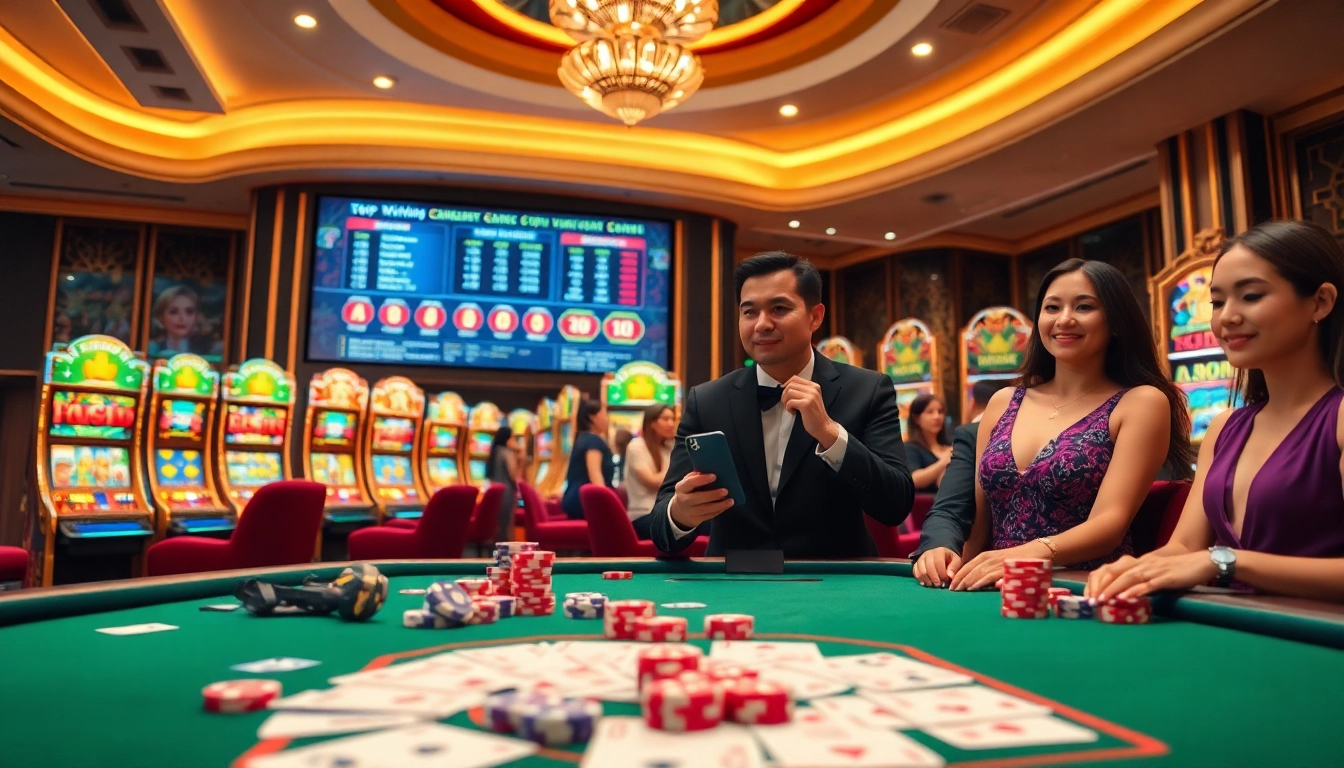 Engaging casino scene showcasing vibrant Game Bài Đổi Thưởng 68 Game Bài gameplay with excitement.