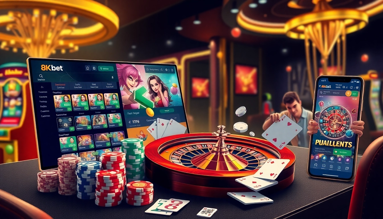 Experience the thrill of gambling at https://8kbet.ngo/ with professional casino gaming elements like cards and poker chips.