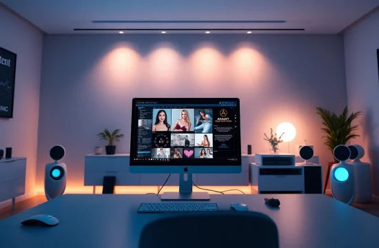 Innovative AI porn interface in a modern digital workspace with advanced technology.