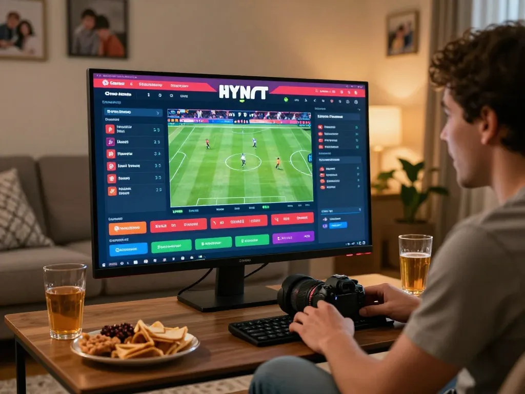Engaged user placing bets on 88clb during live sports match in a cozy home setting