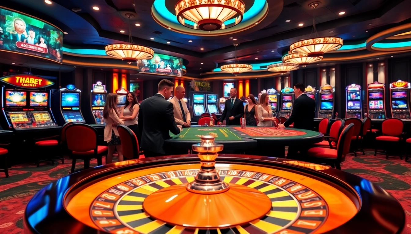 Experience gaming on the thabet web with vibrant casino tables and players enjoying the thrill.