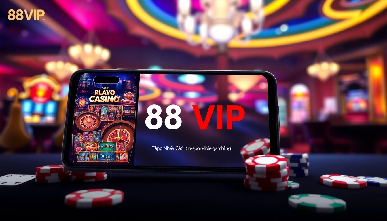 Tải App Nhà Cái 68VIP download interface set in a luxurious casino background, showcasing elegance and excitement.