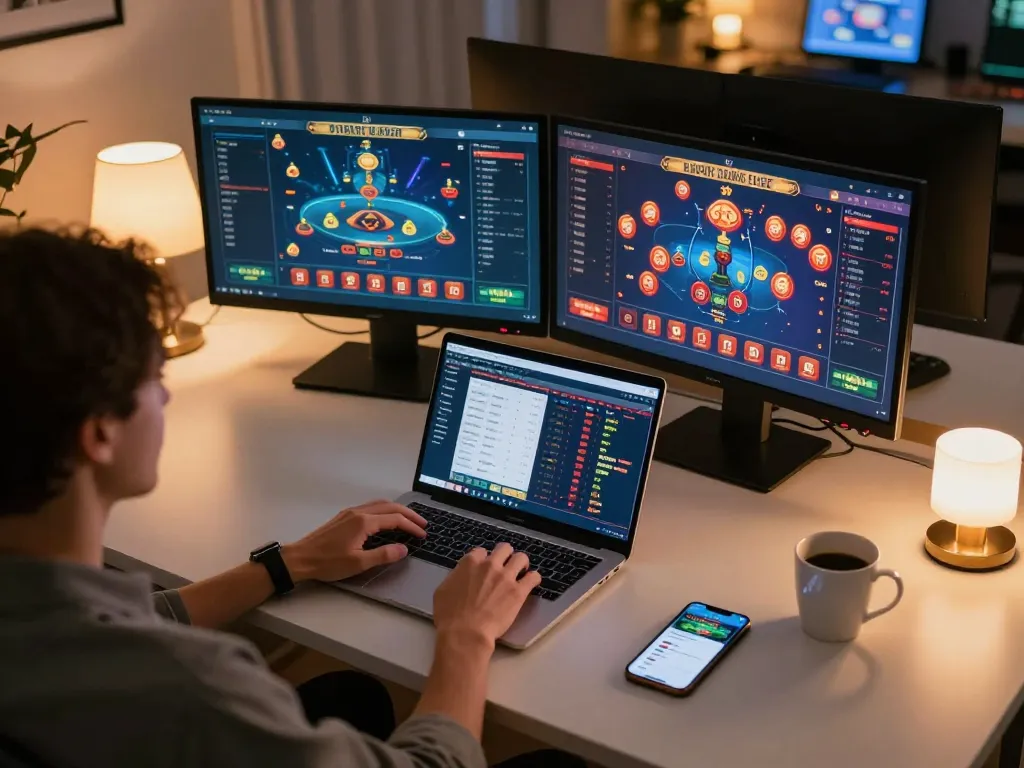 An engaged player interacts with their online casino platform at https://va88.now/, highlighting a focused gaming atmosphere.