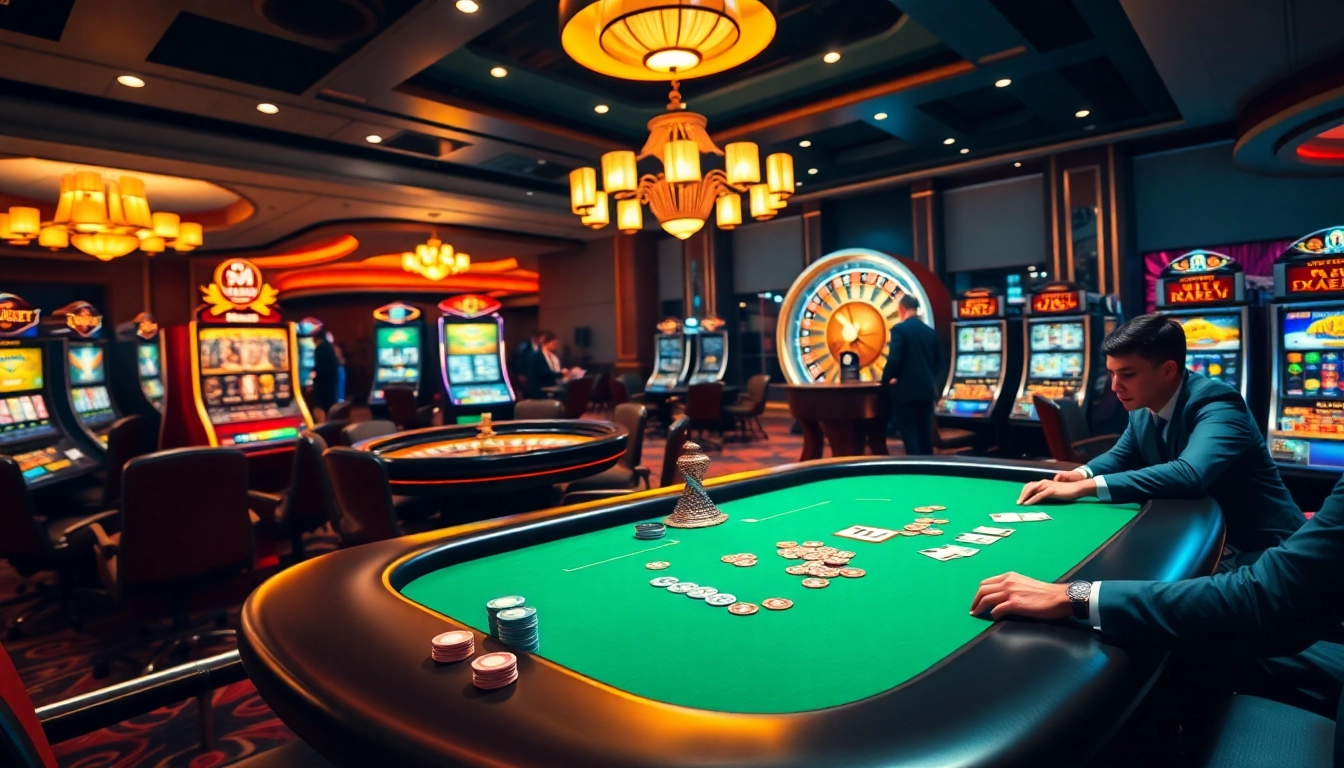 Professional players at a poker table in an exciting casino environment supporting cm88.com with lively gaming activities.