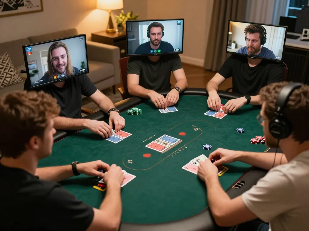 Luck8 players engaged in an online poker game, showcasing strategic gameplay and interactive fun.