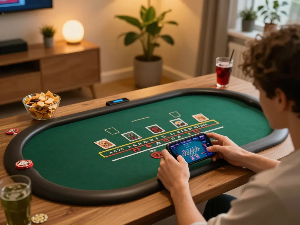 Person enjoying live blackjack on bl555 mobile app, showcasing engaging online casino atmosphere.