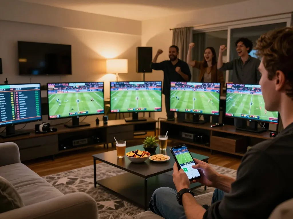 Person engaged in sports betting at home, using CAKHIATV to place bets and enjoy matches.