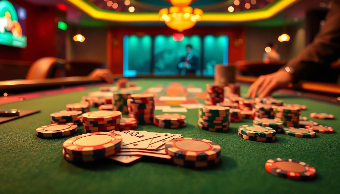 Spannende casinospiele am luxuriösen Spieletisch mit lebhaften Chips und Karten.