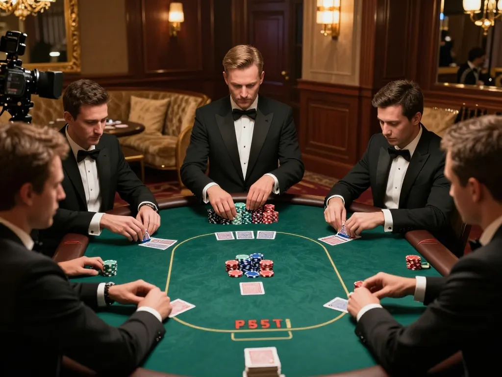 Sunwin poker players strategizing their moves at an upscale casino table.