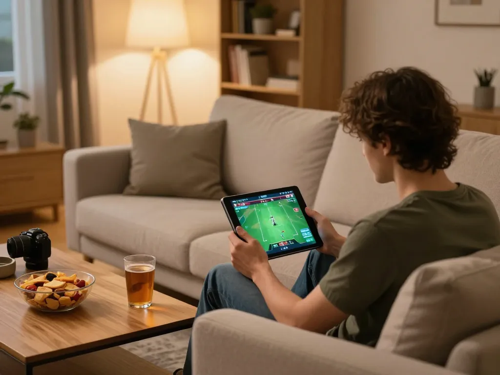 Socolive user engaging in online sports betting from home with a relaxed atmosphere.