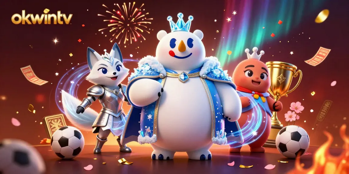 Experience the unique sports betting features of OKWINTV with a vibrant 3D illustration showcasing excitement and action.