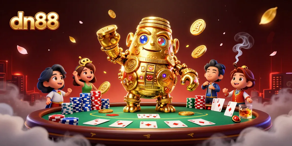 Experience thrilling gaming action at dn88 with vibrant poker chips and a golden golem!