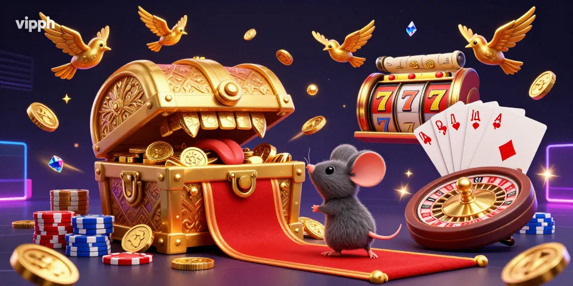 Experience exciting gameplay with vipph's vibrant 3D casino scene packed with thrilling features and treasures.