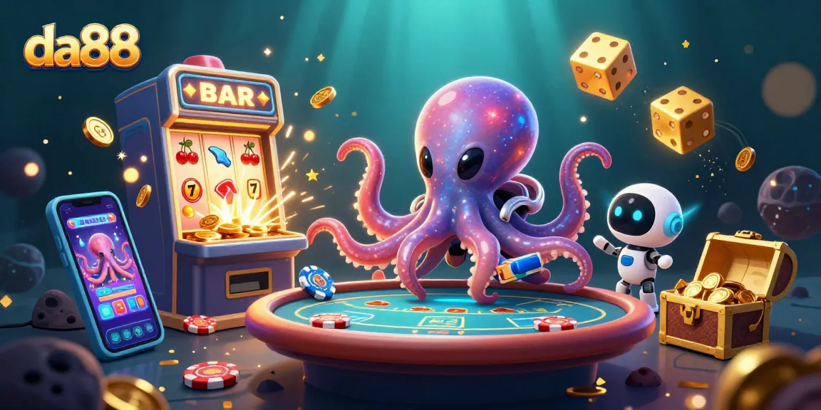 Experience the excitement at da88 with a vibrant illustration of alien casino fun.