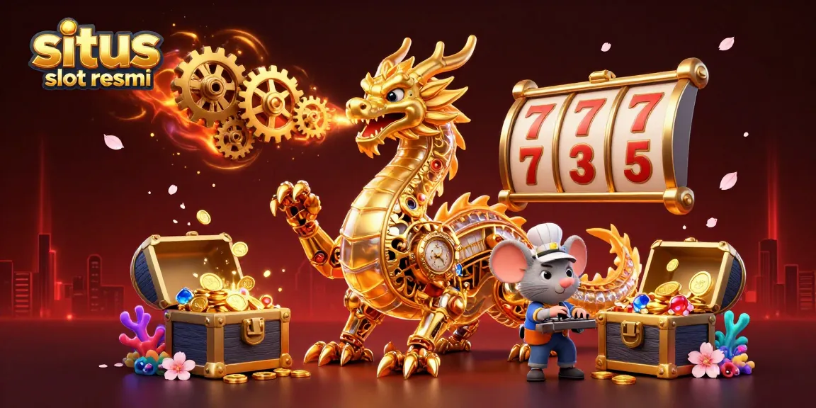 Experience the excitement of situs slot resmi with a dynamic scene featuring a golden dragon and lucky symbols.