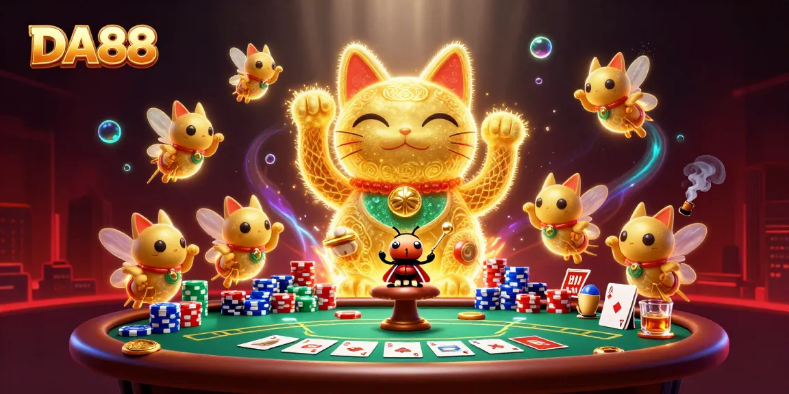 DA88 showcases an exciting scene with golden fireflies and casino elements, creating a vibrant gambling atmosphere.