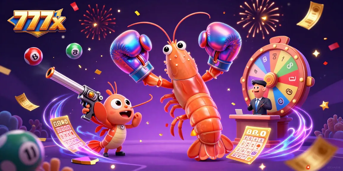 Witness the thrilling spectacle of 777x as colorful lottery elements and vibrant characters celebrate the thrill of gaming.